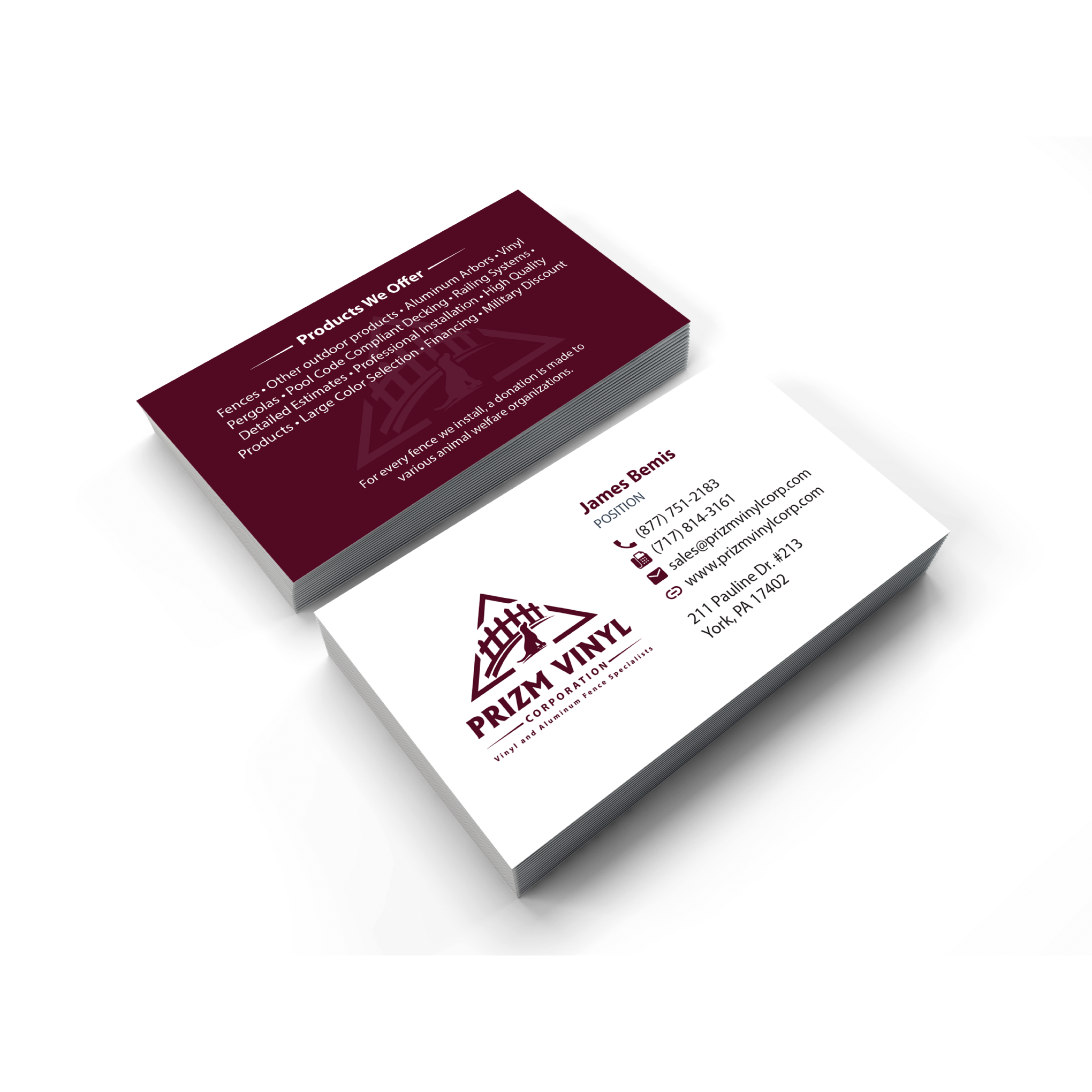 Diseño de Tarjeta de Presentación por adiazudin para Prizm Vinyl Corporation | Diseño #21994693