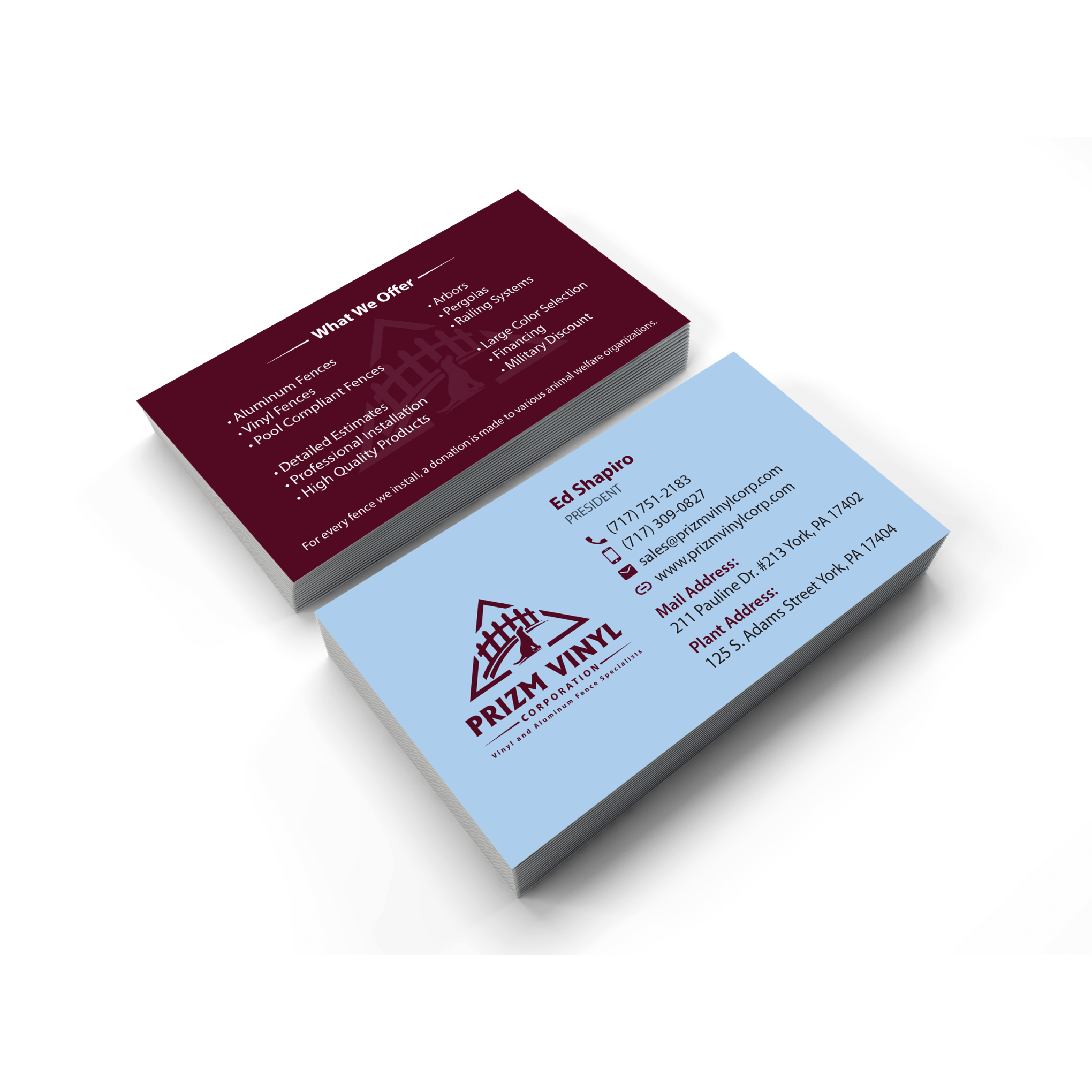 Visitenkarten-Design von adiazudin für Prizm Vinyl Corporation | Design: #21998826