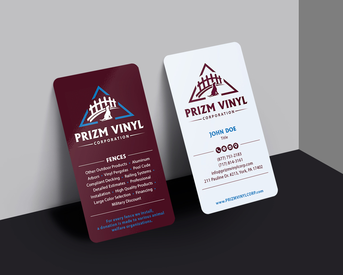 Visitenkarten-Design von MIND für Prizm Vinyl Corporation | Design #21995982