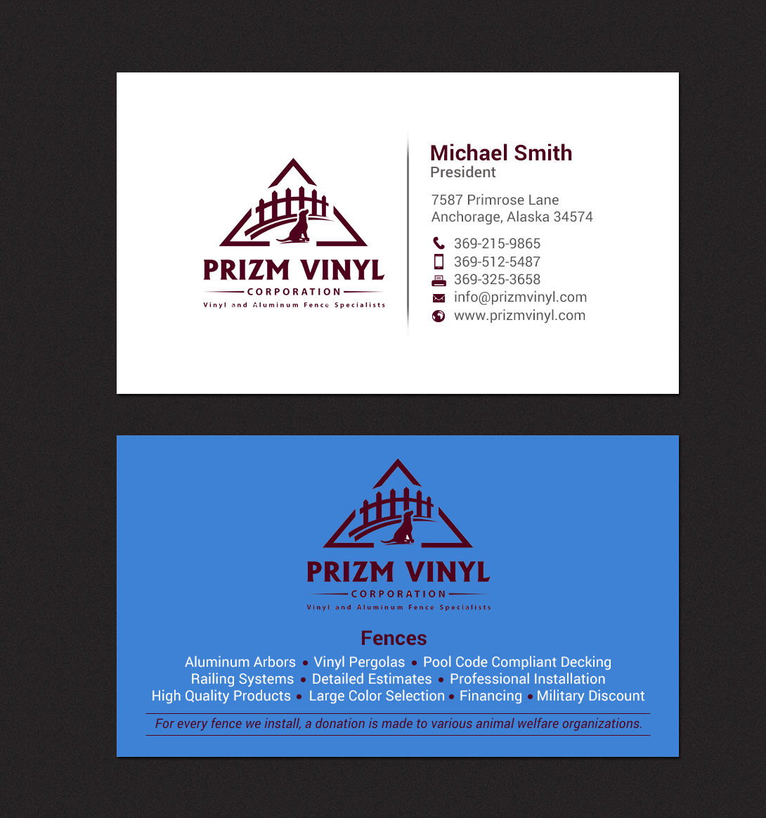 Business Card Design by chandrayaan.creative for Prizm Vinyl Corporation | Design #21997103