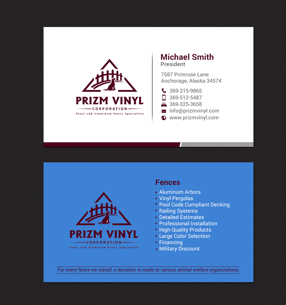 Business Card Design by chandrayaan.creative for Prizm Vinyl Corporation | Design #21997105