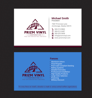 Visitenkarten-Design von chandrayaan.creative für Prizm Vinyl Corporation | Design: #21997106