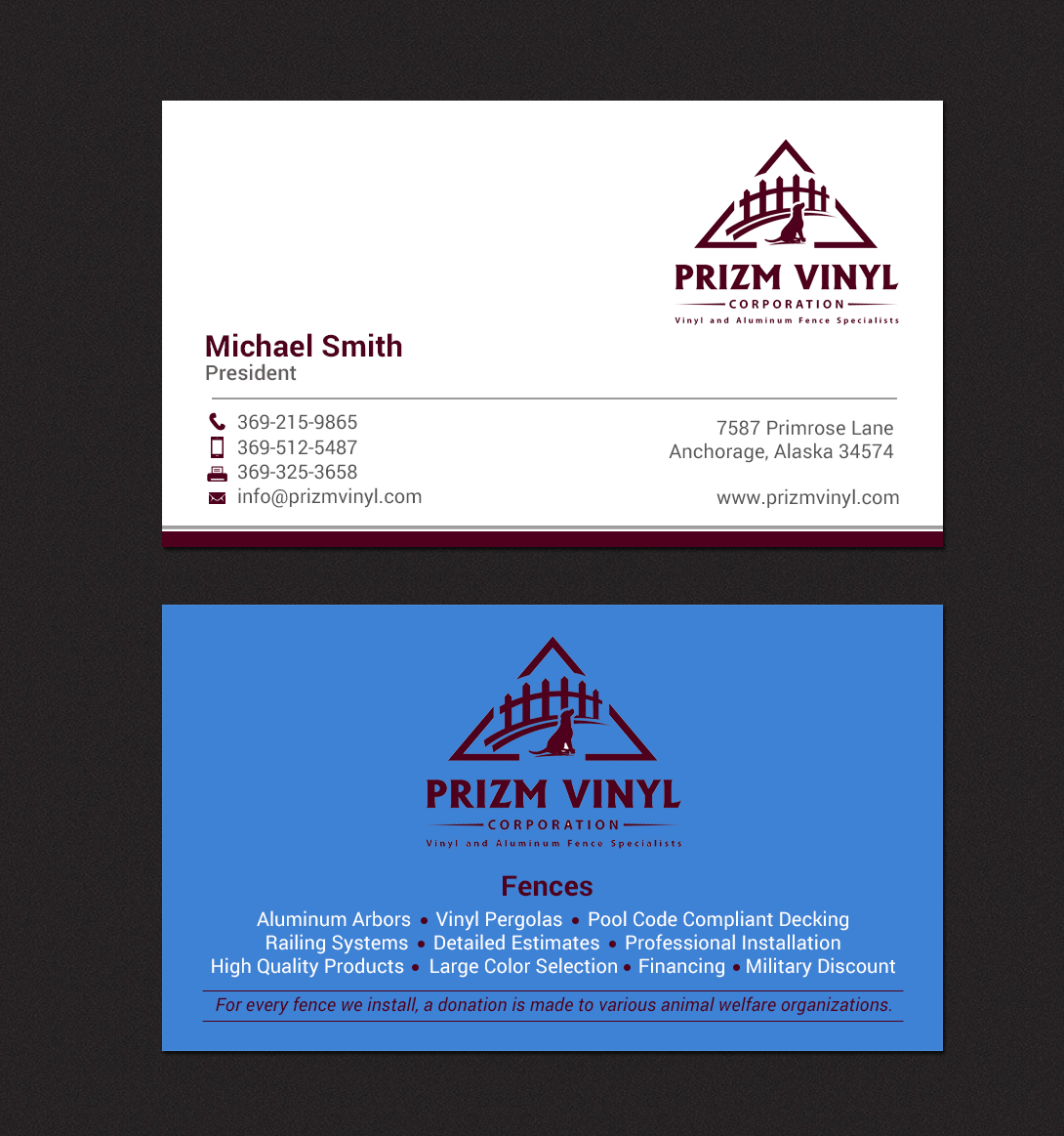 Business Card Design by chandrayaan.creative for Prizm Vinyl Corporation | Design #21997107