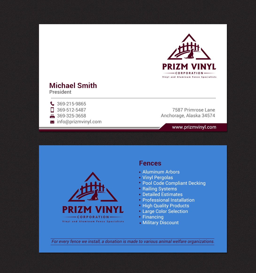 Business Card Design by chandrayaan.creative for Prizm Vinyl Corporation | Design #21997108