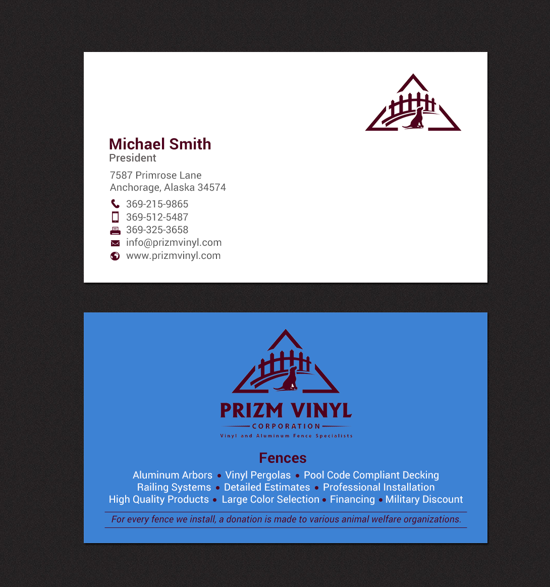 Business Card Design by chandrayaan.creative for Prizm Vinyl Corporation | Design #21997111