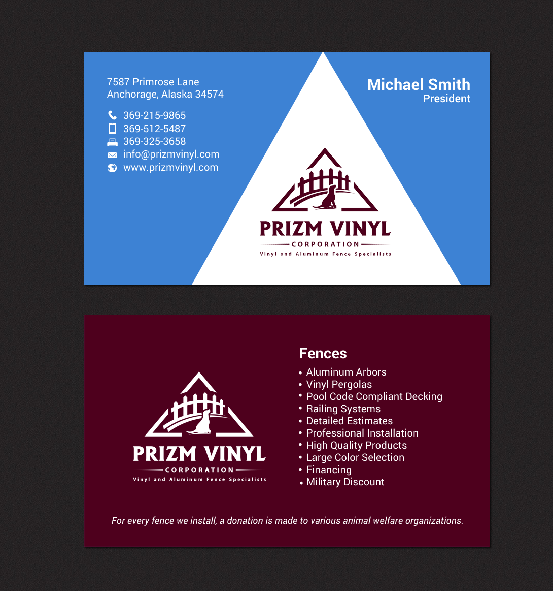 Business Card Design by chandrayaan.creative for Prizm Vinyl Corporation | Design #21997114