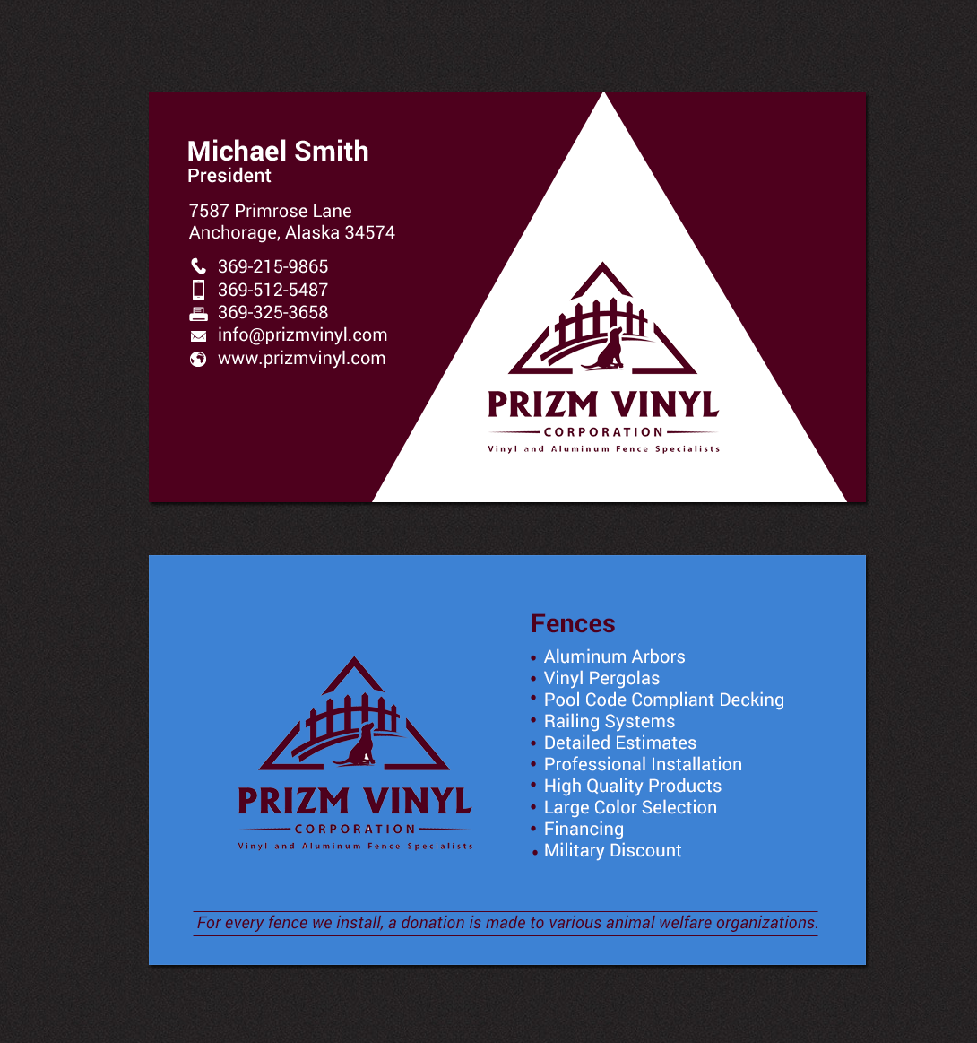Business Card Design by chandrayaan.creative for Prizm Vinyl Corporation | Design #21997115