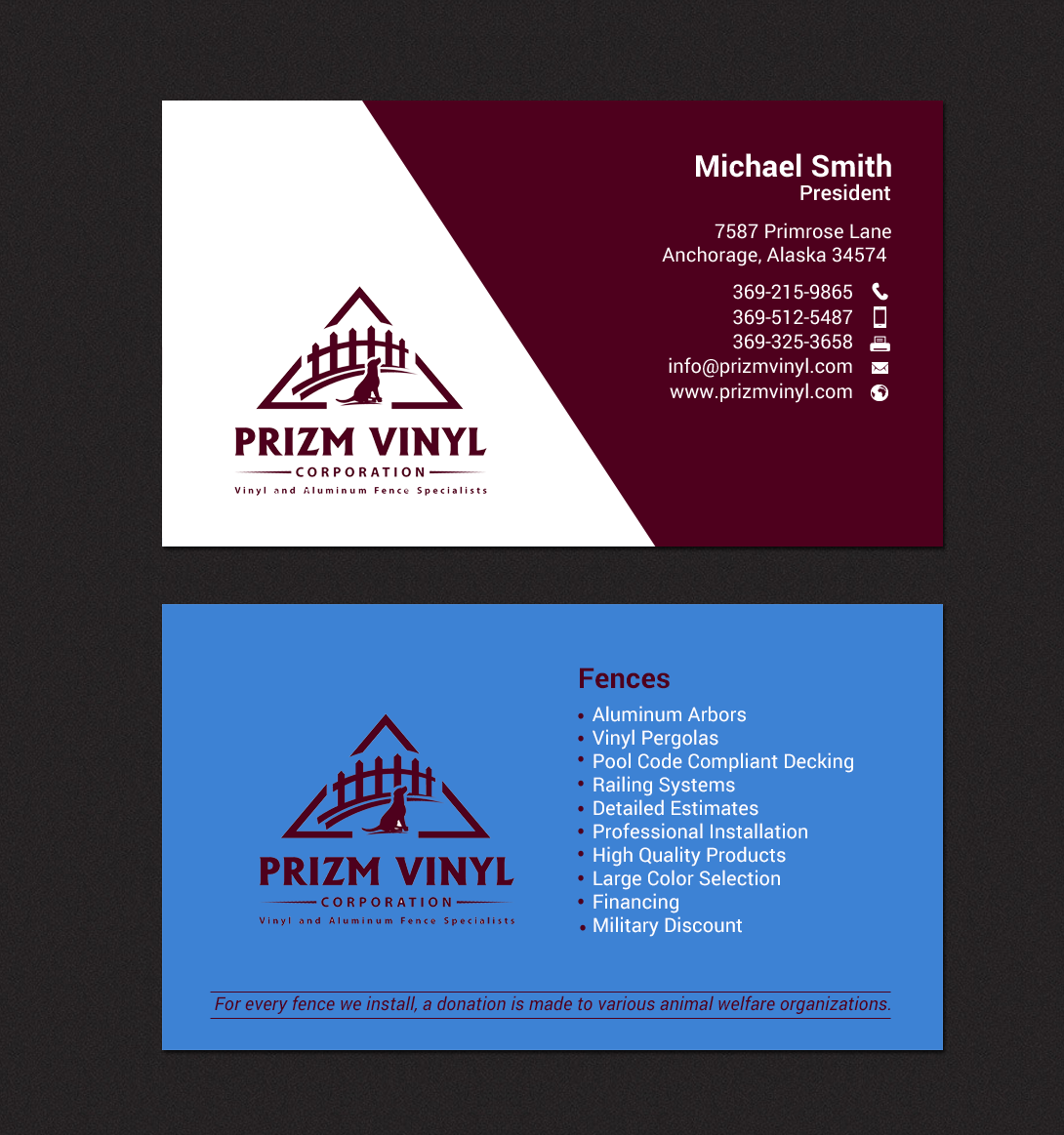 Business Card Design by chandrayaan.creative for Prizm Vinyl Corporation | Design #21997118