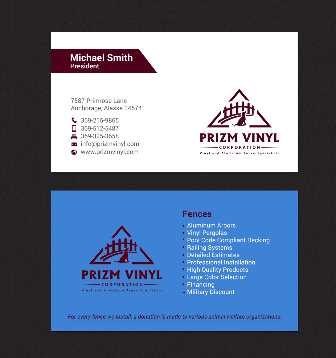 Business Card Design by chandrayaan.creative for Prizm Vinyl Corporation | Design #21997121