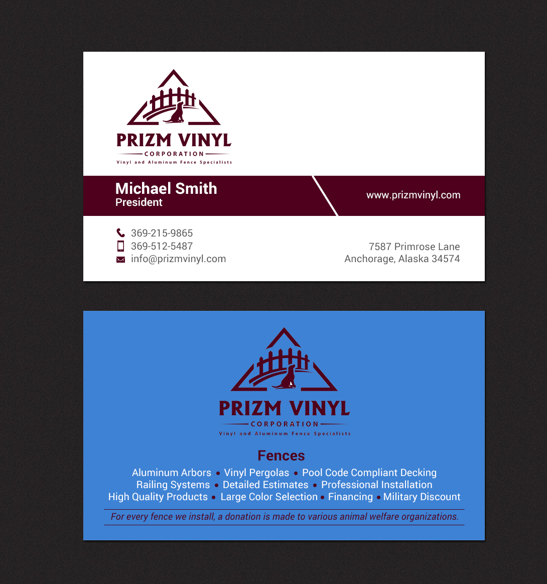 Business Card Design by chandrayaan.creative for Prizm Vinyl Corporation | Design #21997122