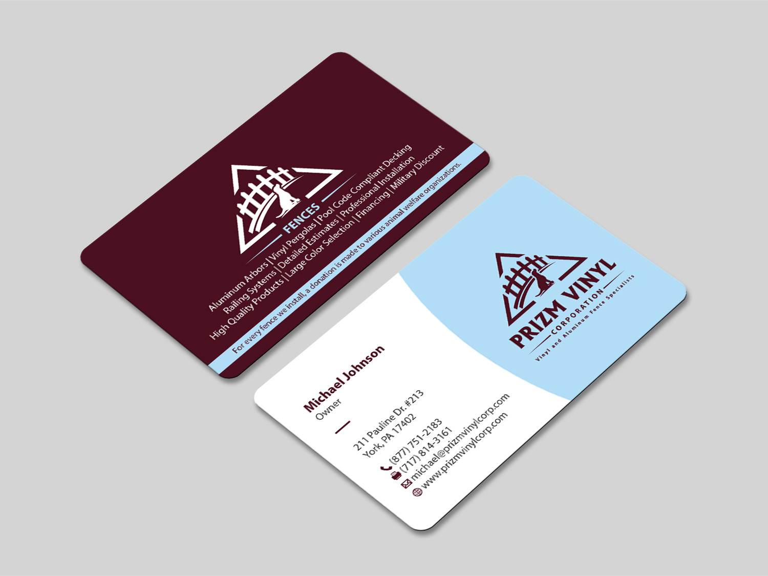 Business Card Design by MDesign for Prizm Vinyl Corporation | Design #21995973