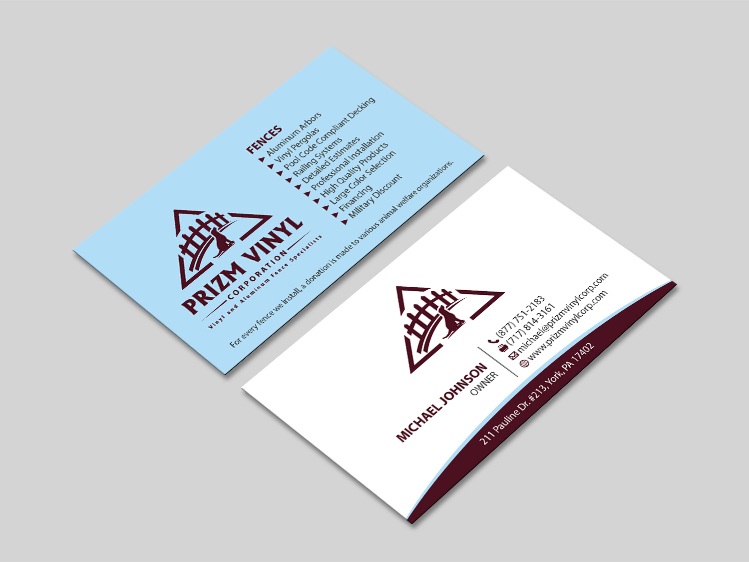 Business Card Design by MDesign for Prizm Vinyl Corporation | Design #21995980