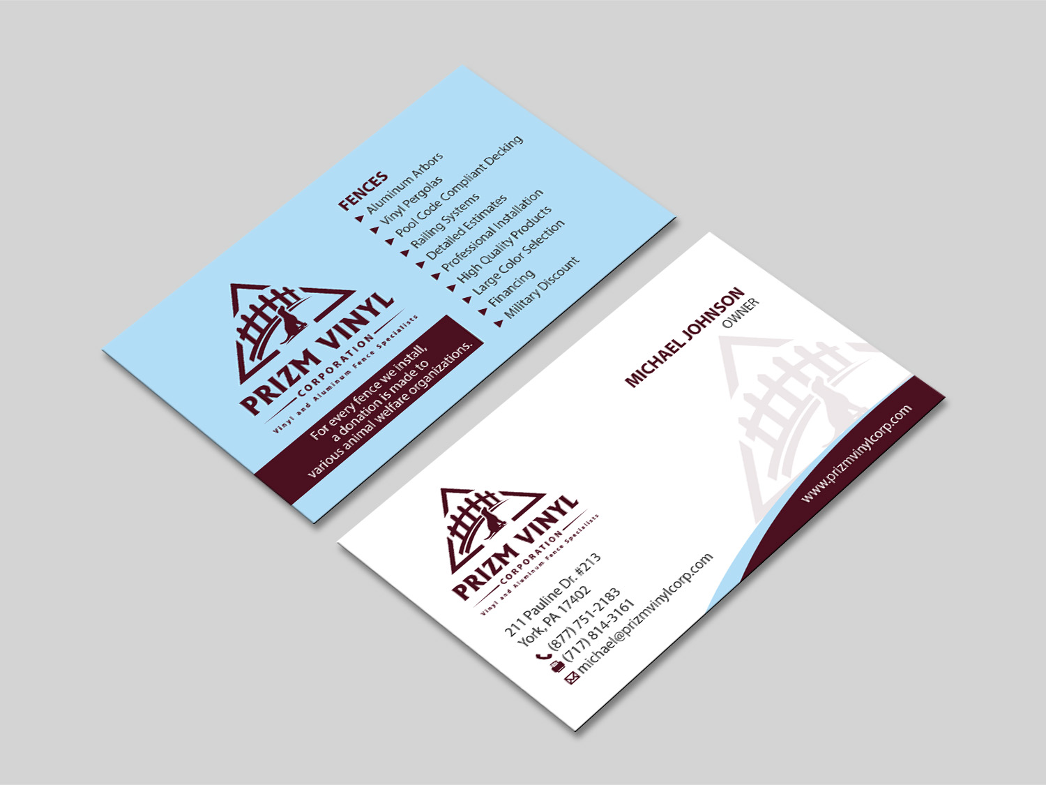 Business Card Design by MDesign for Prizm Vinyl Corporation | Design #21995984