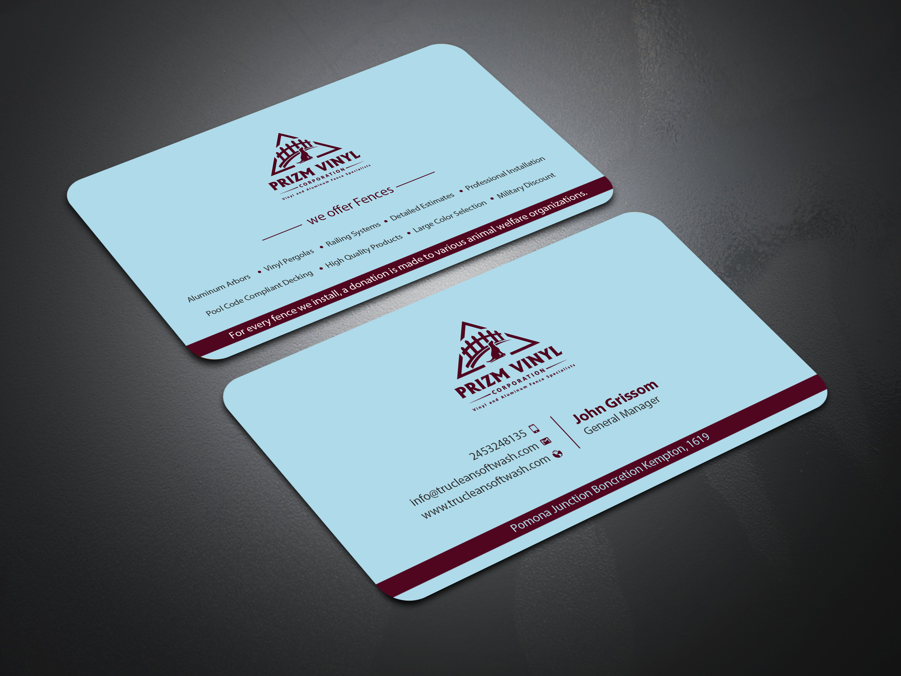 Design de Carte de Visite par Uttom 2 pour Prizm Vinyl Corporation | Design #21997365