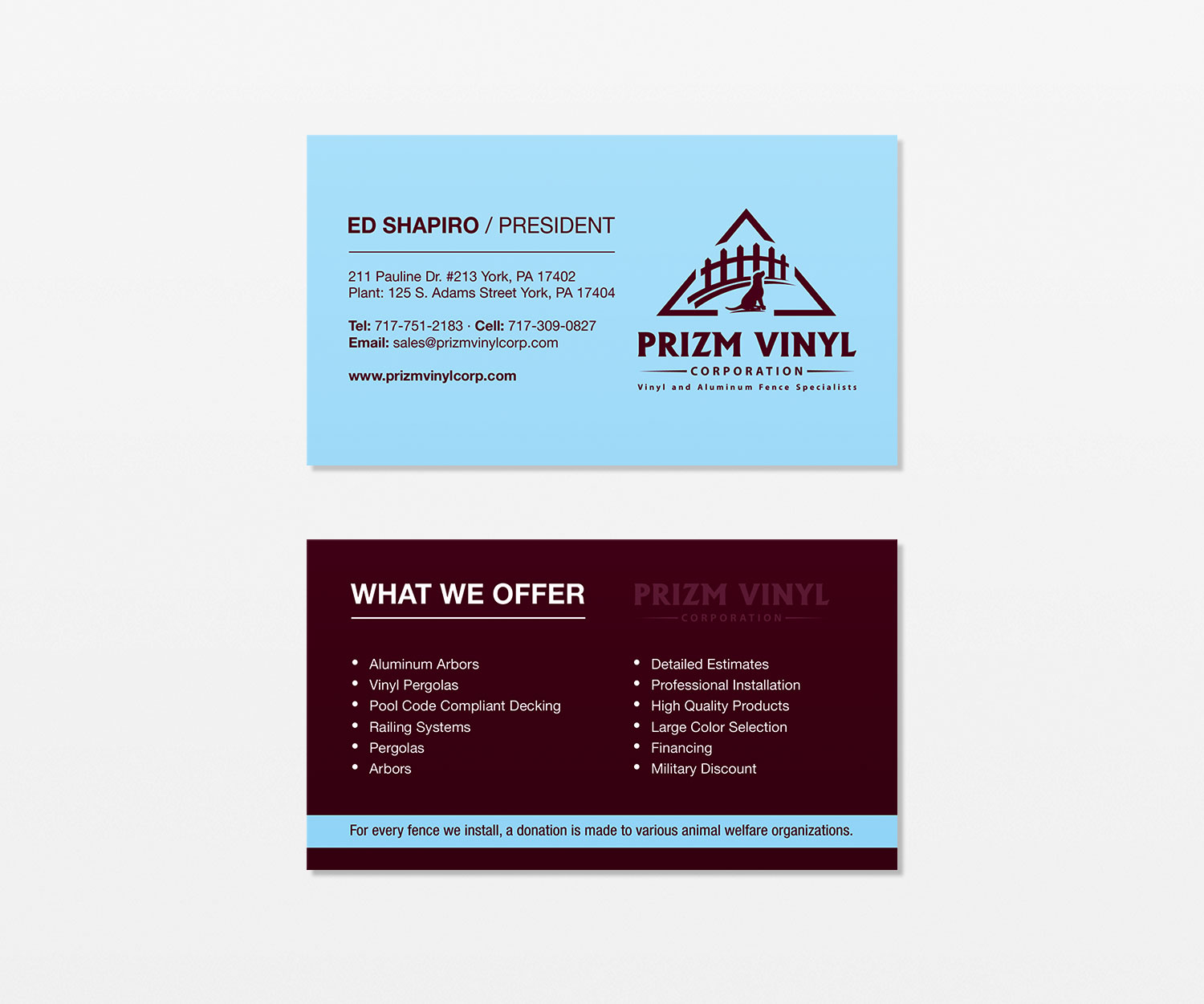 Visitenkarten-Design von logodentity für Prizm Vinyl Corporation | Design #21995572
