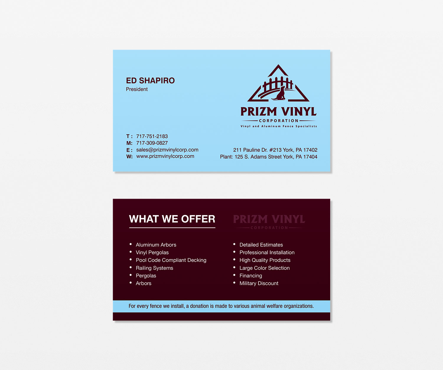 Business Card Design by logodentity for Prizm Vinyl Corporation | Design #21995573