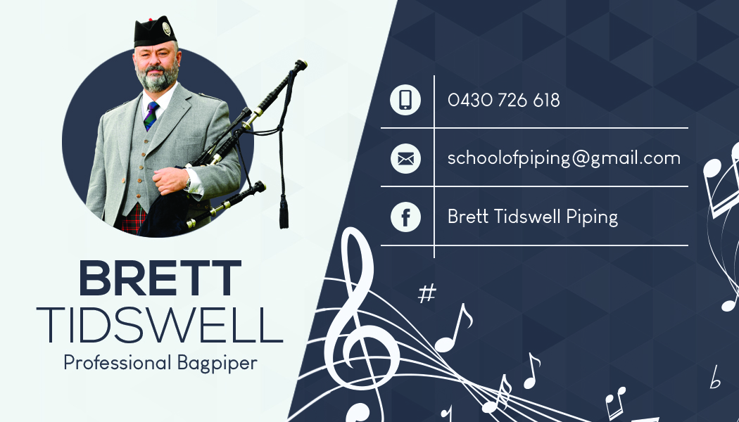 Business Card Design by rhiezkyrach for Brett Tidswell Piping | Design #22018477