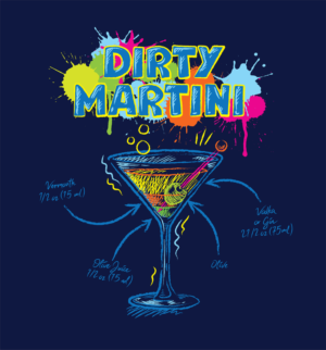 Sketched Dirty Martini Cocktail with ingredients | T-Shirt-Design von SangBlater