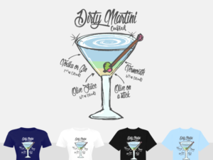 Sketched Dirty Martini Cocktail with ingredients | T-shirt Design by STierney