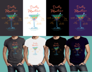 Sketched Dirty Martini Cocktail with ingredients | T-Shirt-Design von Logo Blox