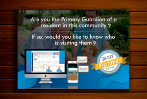 Post card selling a software for elderly visitor security | Postkarten-Design von ecorokerz