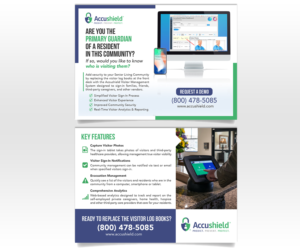 Post card selling a software for elderly visitor security | Postkarten-Design von Luniere Designs