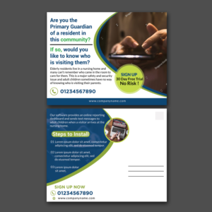 Post card selling a software for elderly visitor security | Postkarten-Design von Schöpfer