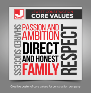 Creative poster of core values for construction company | Poster Design by ARTOGRAPHY