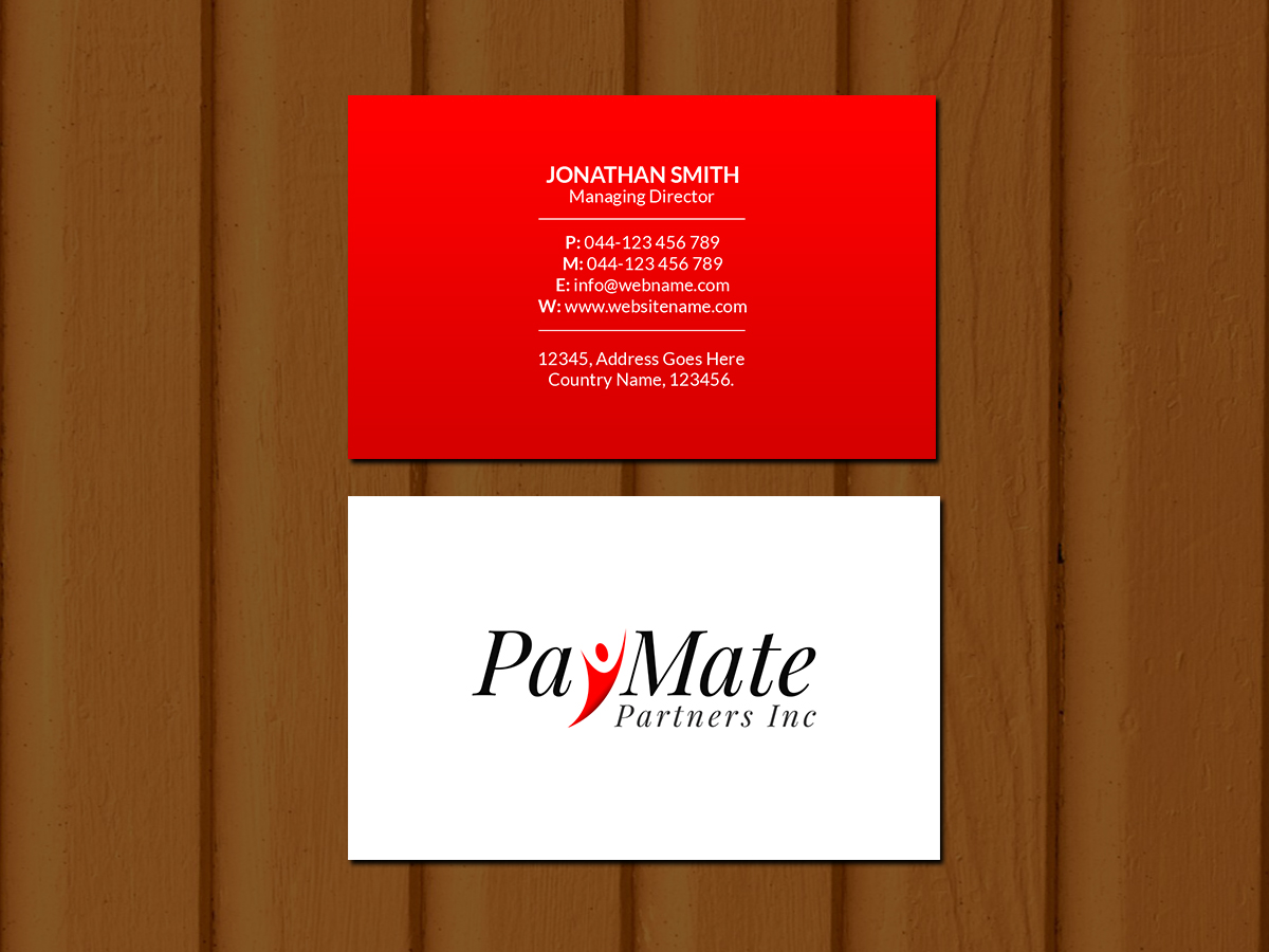 Visitenkarten-Design von Creations Box 2015 für PayMate Partners Inc | Design #22179837