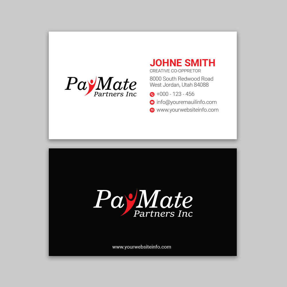 Business Card Design by Ekramul Hossen 2 for PayMate Partners Inc | Design #22183362