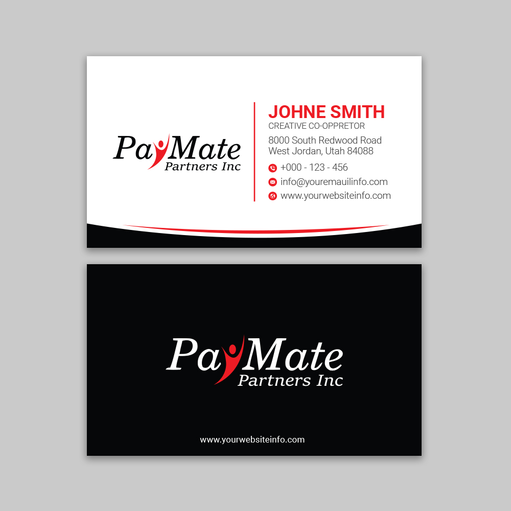 Business Card Design by Ekramul Hossen 2 for PayMate Partners Inc | Design #22183364