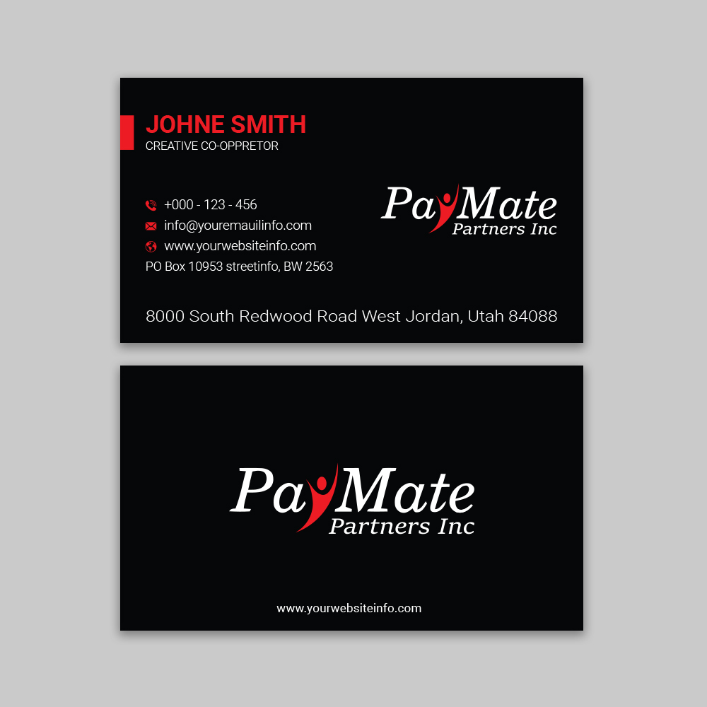Business Card Design by Ekramul Hossen 2 for PayMate Partners Inc | Design #22183388