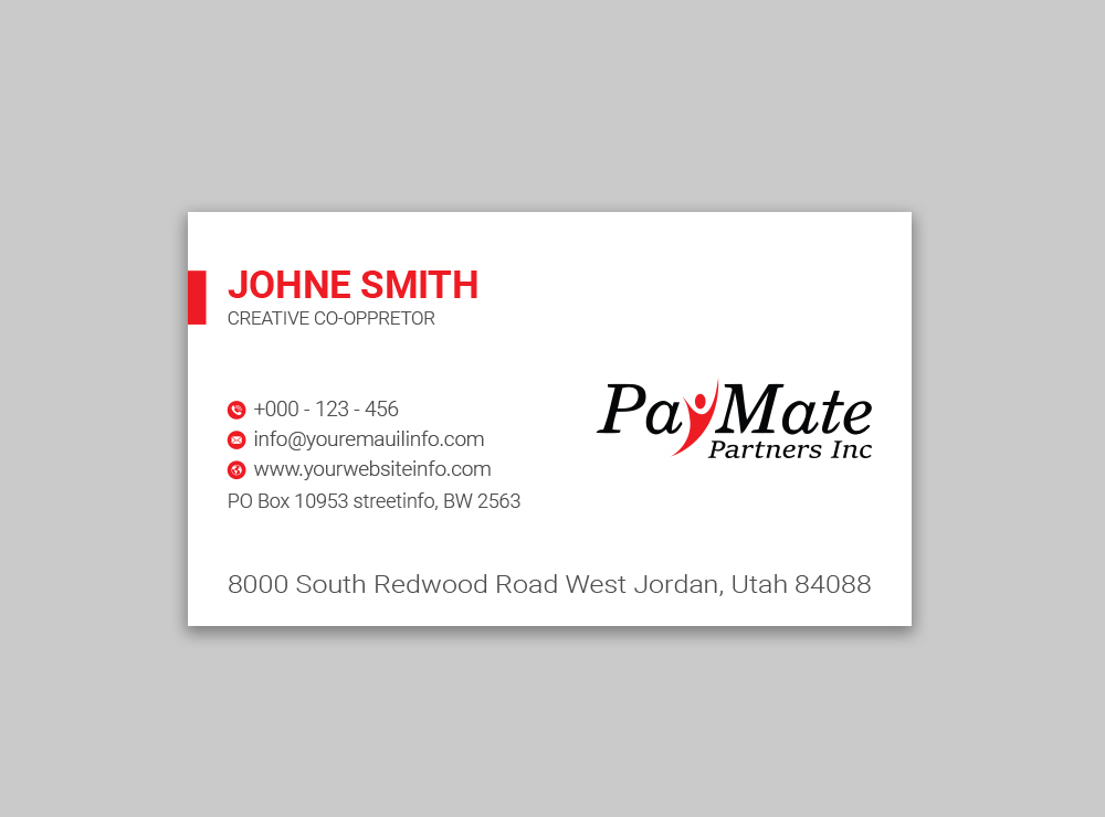 Business Card Design by Ekramul Hossen 2 for PayMate Partners Inc | Design #22187100