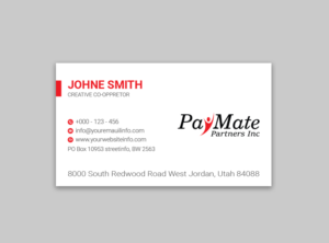 Business Card Design by Ekramul Hossen 2 for PayMate Partners Inc | Design: #22187100