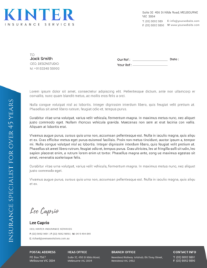 Letterhead Design by Expert Designer for Kinter Insurance Services  | Design: #22197410