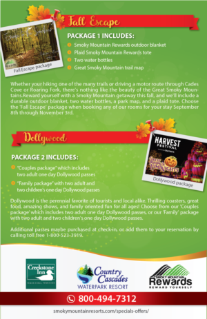 2 Sided Rack Cards that advertise Seasonal hotel stays for 3 hotels.  | Print Design by alex989