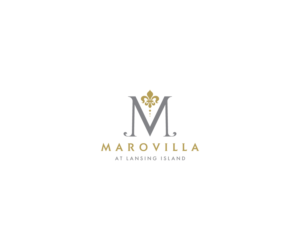 M plus fleur dis lis with text under MAROVILLA at Lansing Island | Logo Design by Neil