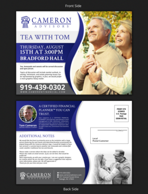 Financial planning organization needs an EDDM postcard inviting 55+ community to attend a monthly... | Postkarten-Design von SAI DESIGNS
