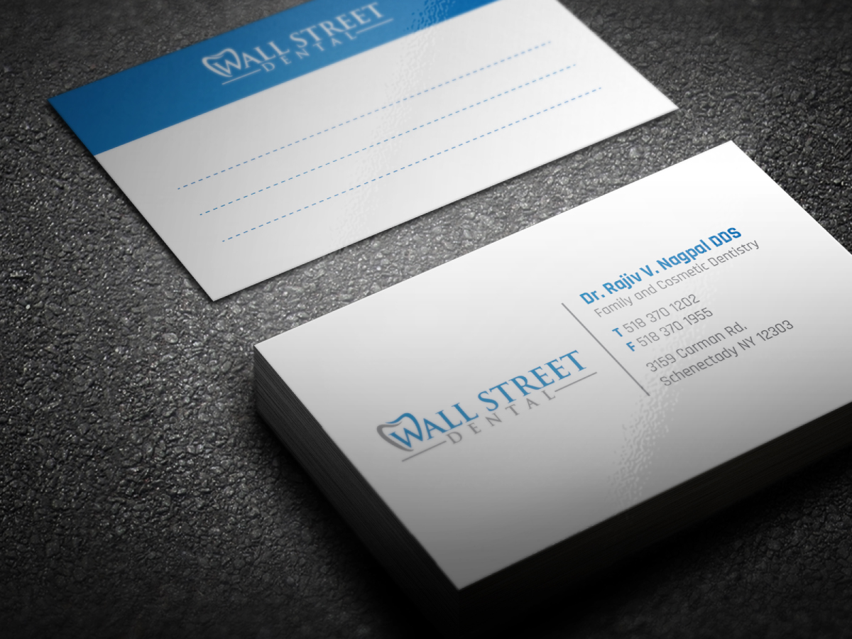 Business Card Design by LAXMI DESIGNHUB for Wall Street Dental P.C. | Design #22325456