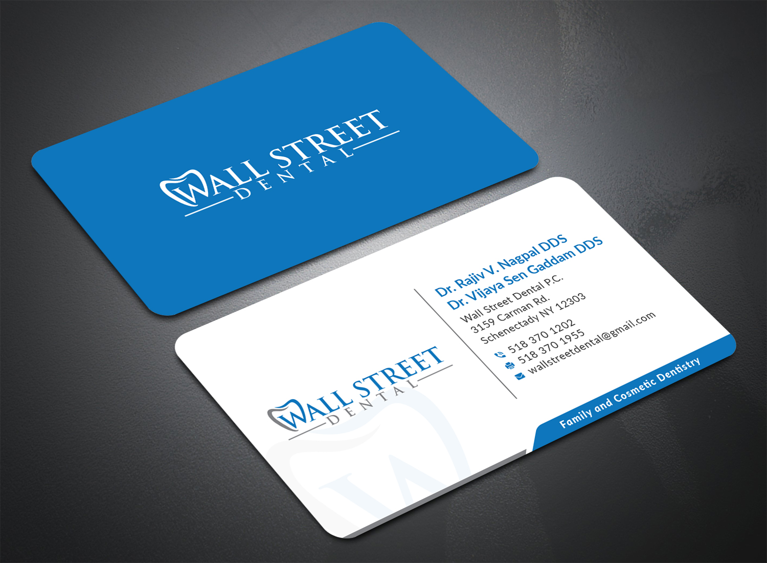 Business Card Design by Bold Pixels for Wall Street Dental P.C. | Design #22327363