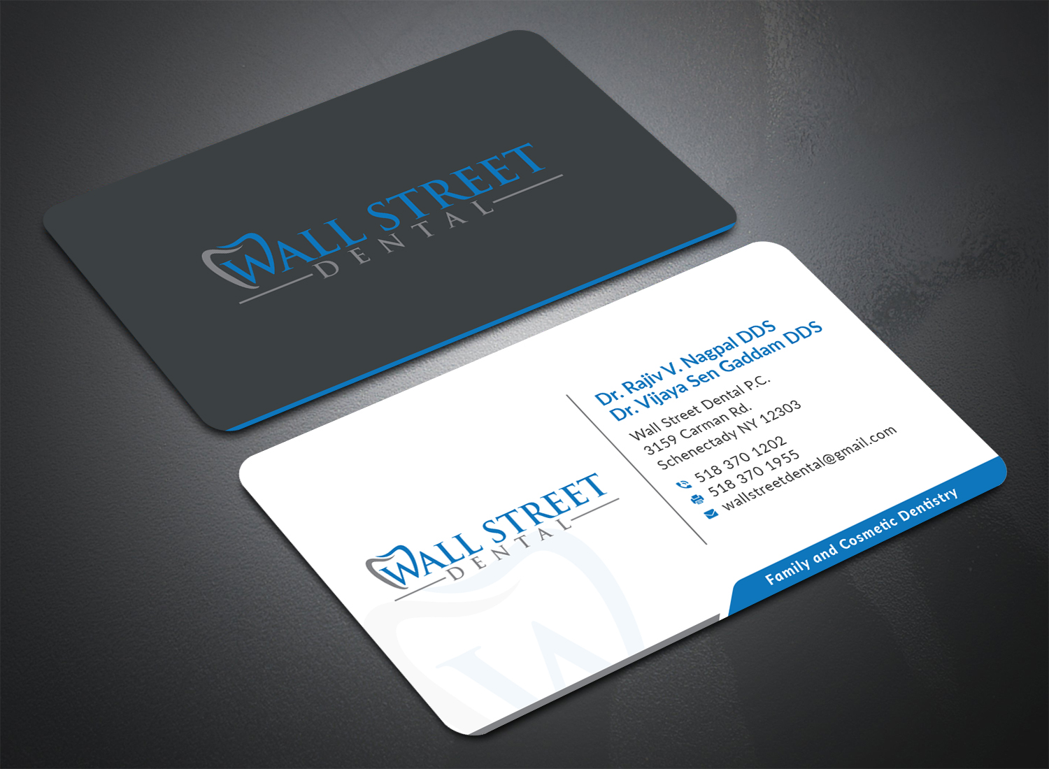 Business Card Design by Bold Pixels for Wall Street Dental P.C. | Design #22327456
