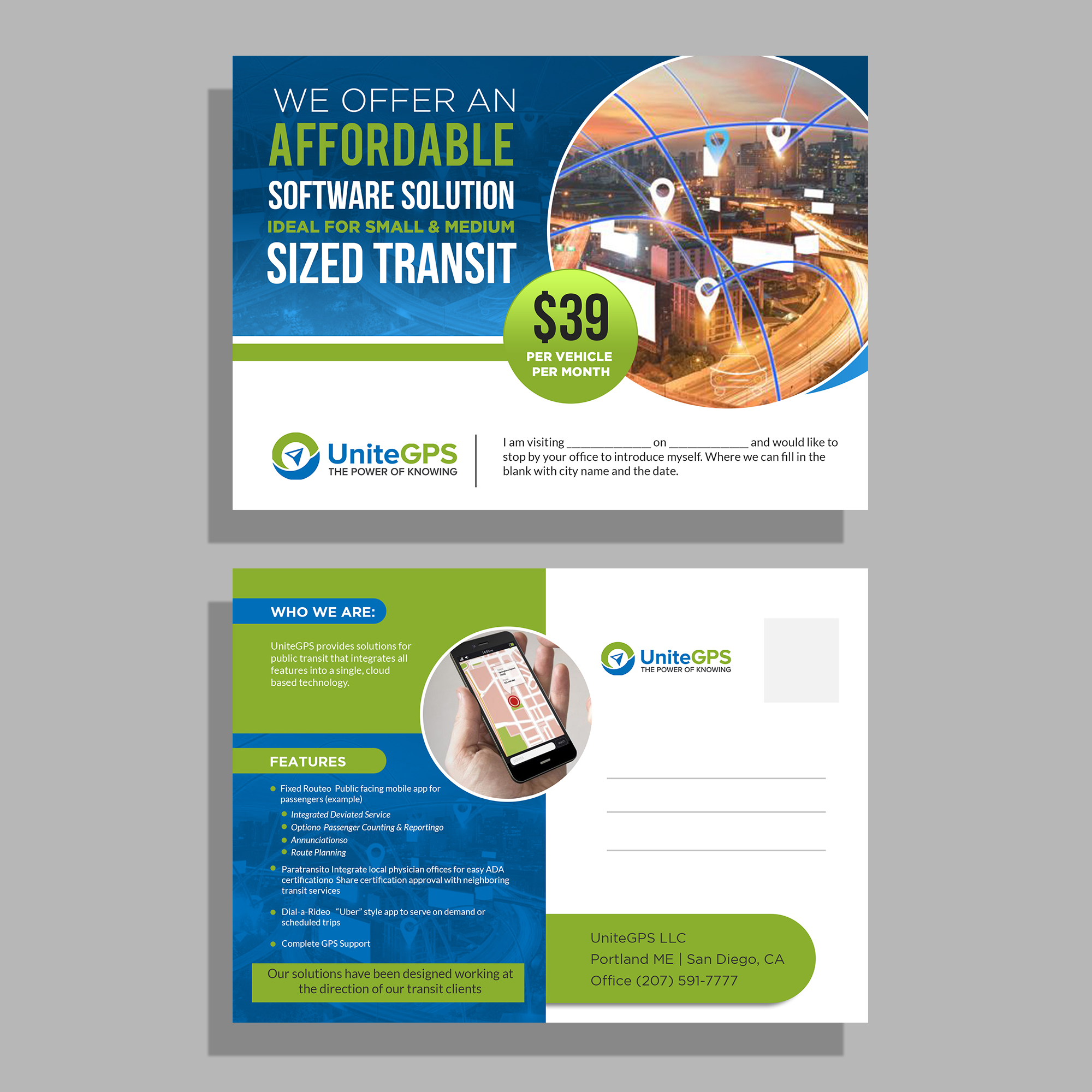 Postcard Design by Deepak_9_Malhotra for UniteGPS LLC | Design #22415137