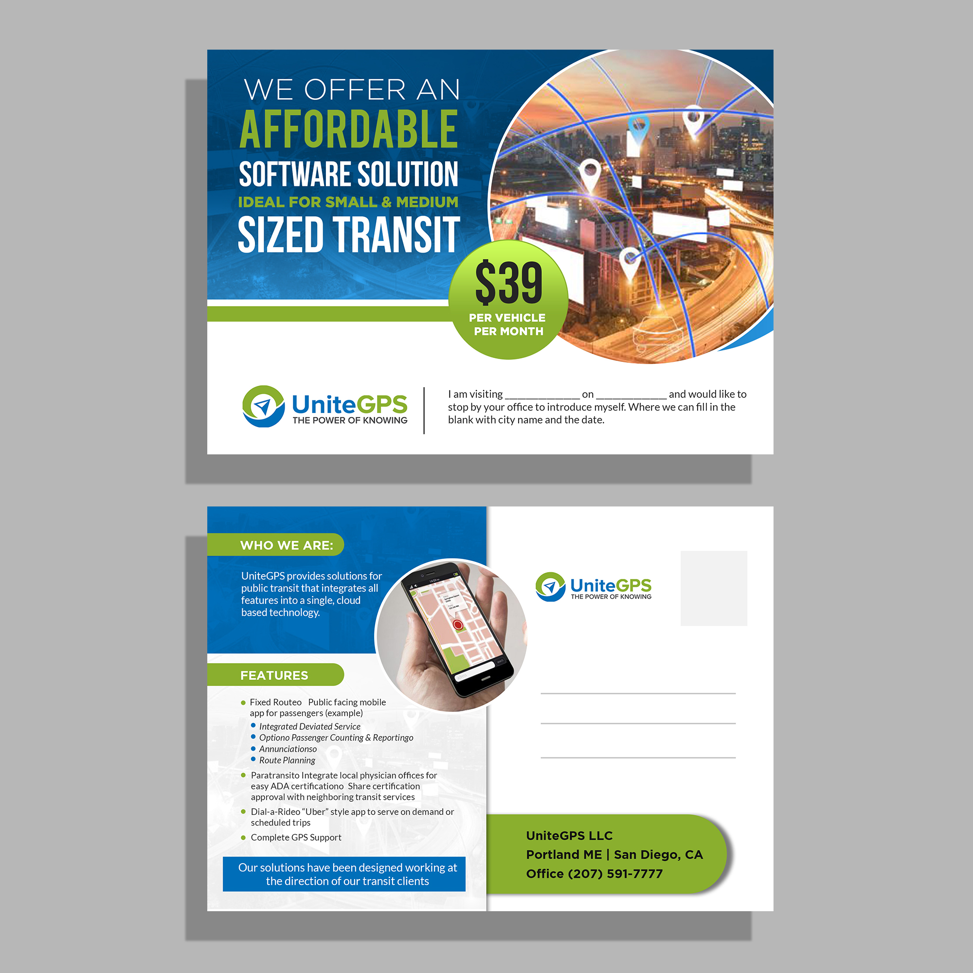 Postcard Design by Deepak_9_Malhotra for UniteGPS LLC | Design #22418918