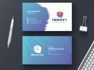NEW Modern Sleek Business Card for VR Language Startup | Business Card Design by OxonoArt