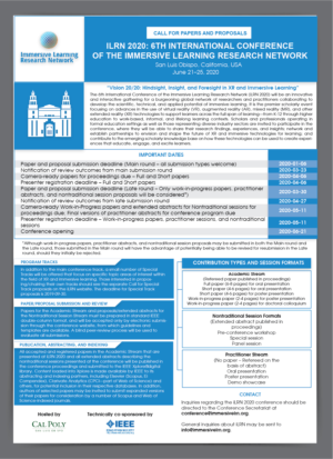 Playful, fun, and futuristic Call for Papers for a conference on VR/AR/MR for education and training | Flyer Design by Pixper