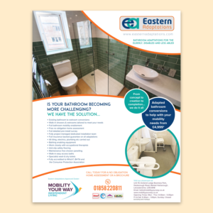 Newspaper ad advertising bathroom adaptations for the less-abled and disabled.
