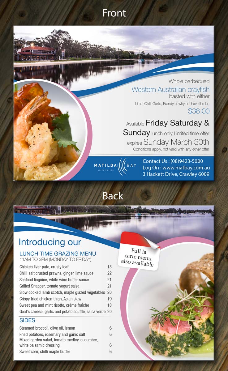 Flyer Design by theblueart for Matilda Bay Restaurant and Function Centre | Design #2953200