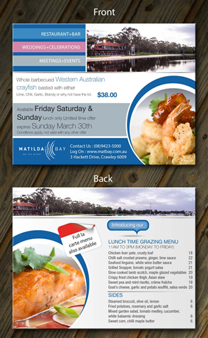 Flyer-Design von theblueart für Matilda Bay Restaurant and Function Centre | Design: #2953201