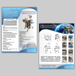 Sell Sheet for Food Topping Applicator Manufacturer, Primarily Frozen Pizza, Tray Meals, Bakery i... | Flyer Design by aspiremedia