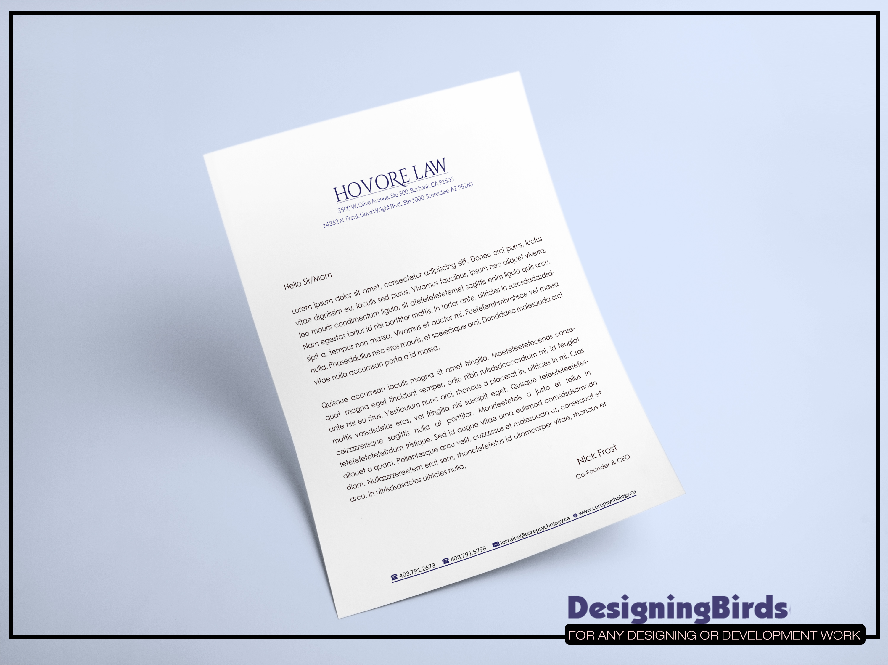 Stationery Design by Designing Birds for Powers & Hovore | Design #22575552